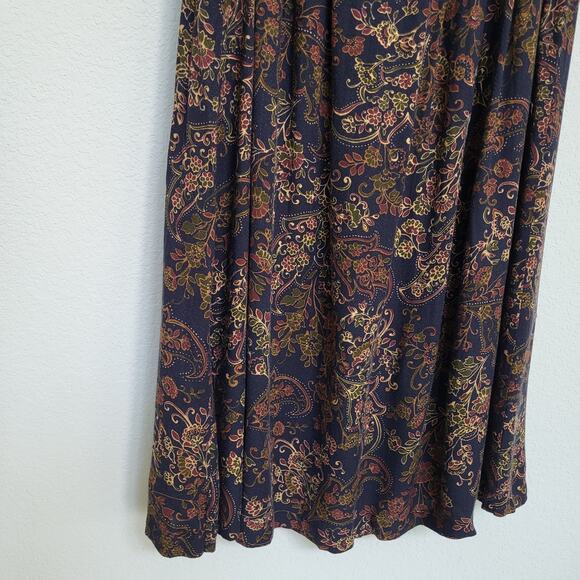 Vintage Skirt Sag Harbor Womens 1X Navy Paisley Floral Elastic Waist Midi Length - Picture 10 of 13